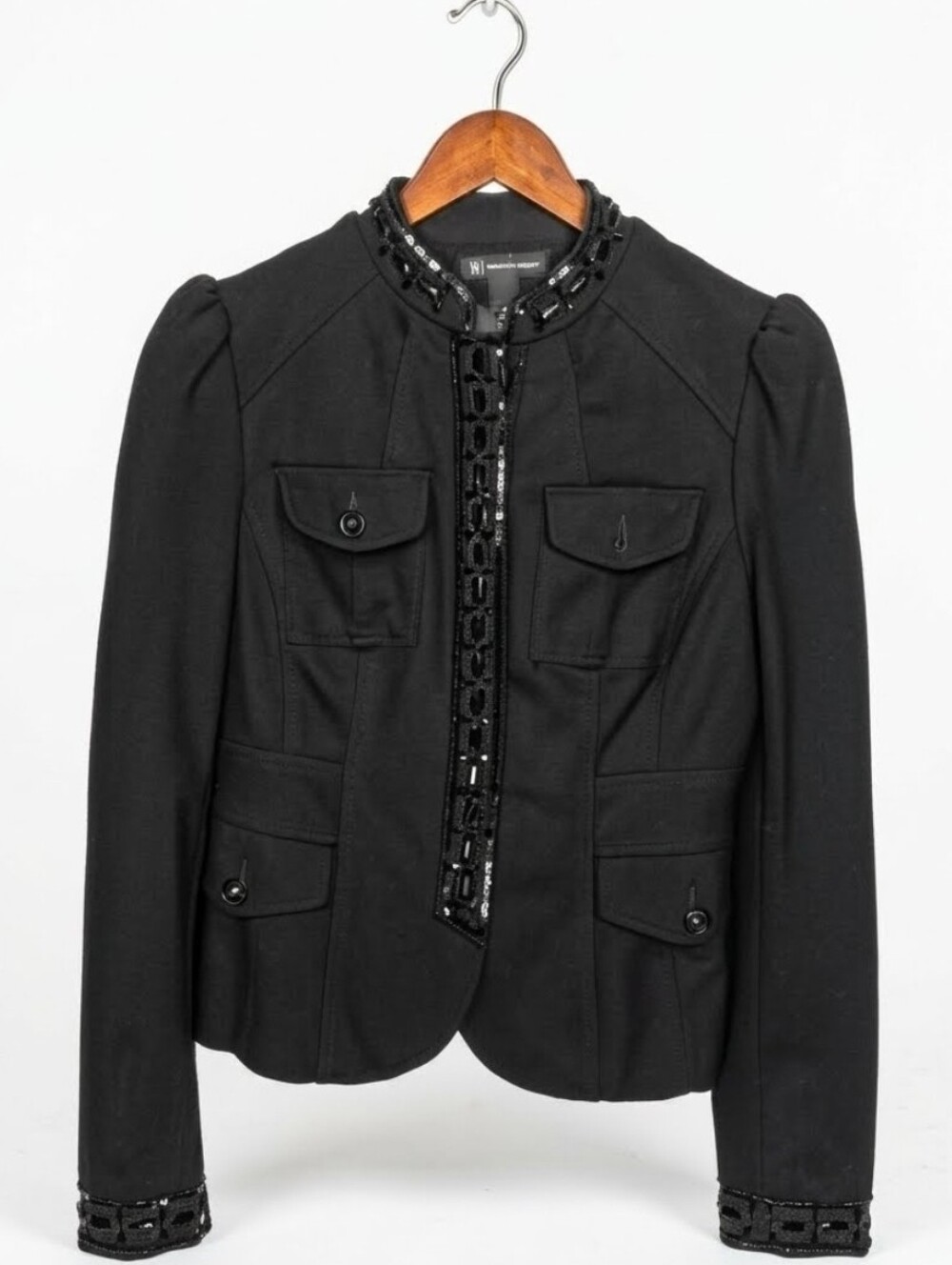 🏷NWT INC International Concepts Black Beaded Sequined Military Jacket Blazer S